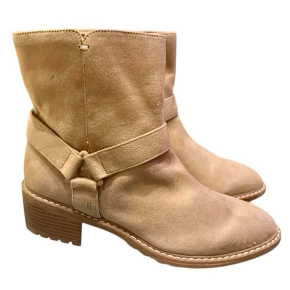 Splendid Sammy Moto Ankle Boots Tan Faux Suede Harness Booties Size 9M - Picture 4 of 7